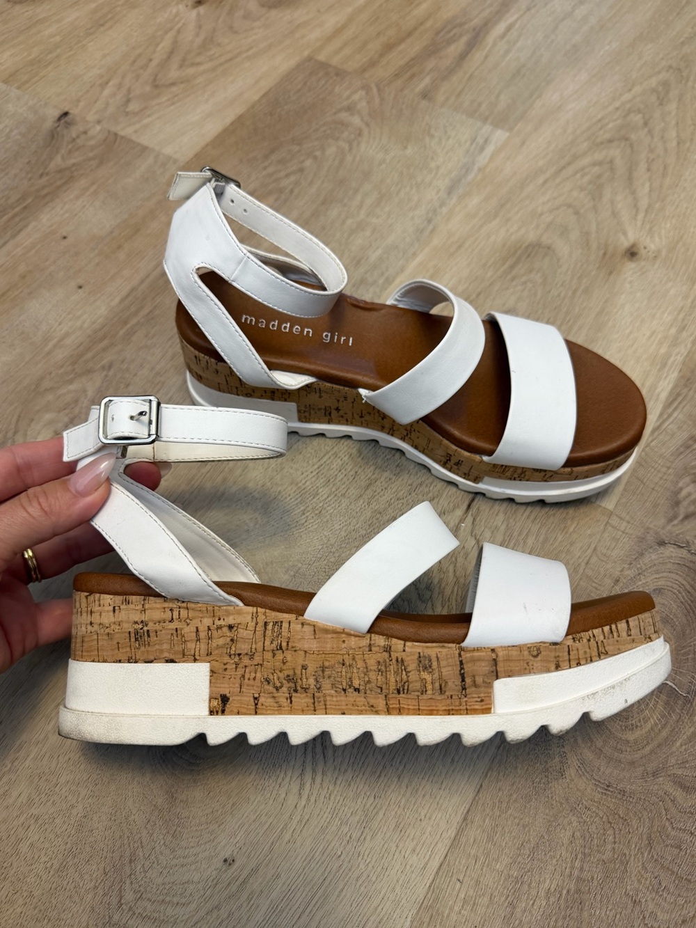 Madden Girl White Ellinore Cork Wedge Sandals